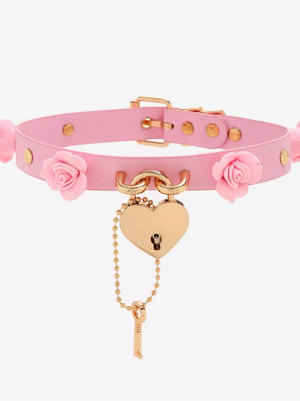 Hot Topic Pink Rose Heart Lock Choker Necklace